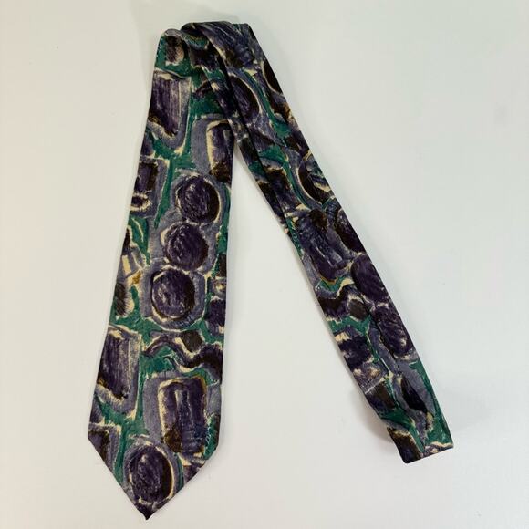 The Custom Shop Silk Tie Abstract Pattern Pointed Purple Green Mens One Size - Picture 8 of 10